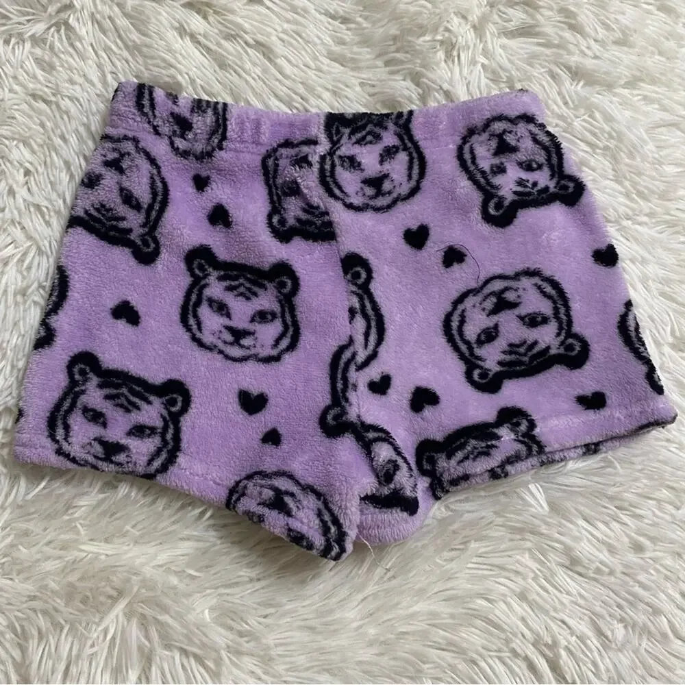 WONDER NATION • Purple + Black Tiger Print Fleece PJ’s Pajama Shorts